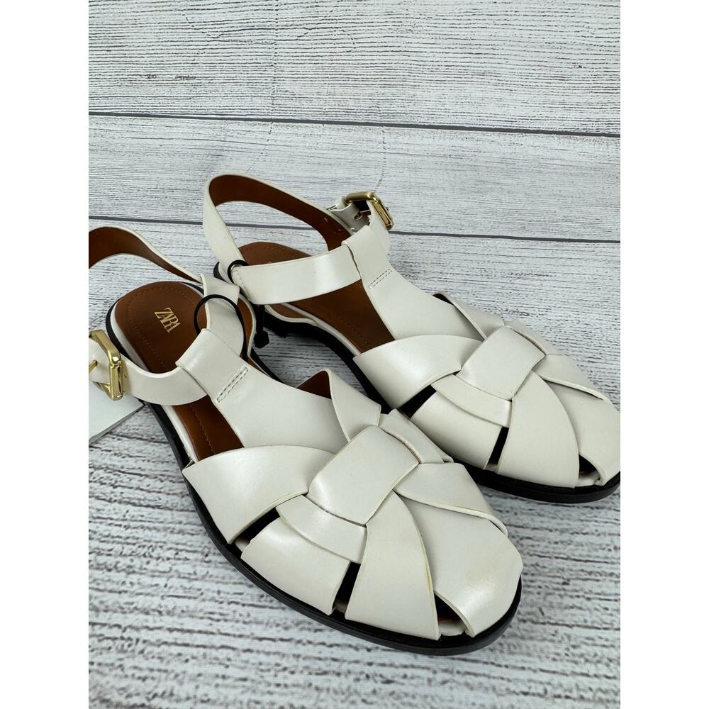 Zara Women's Ivory Flat Cage Buckle Sandals Size 9 - Picture 9 of 11